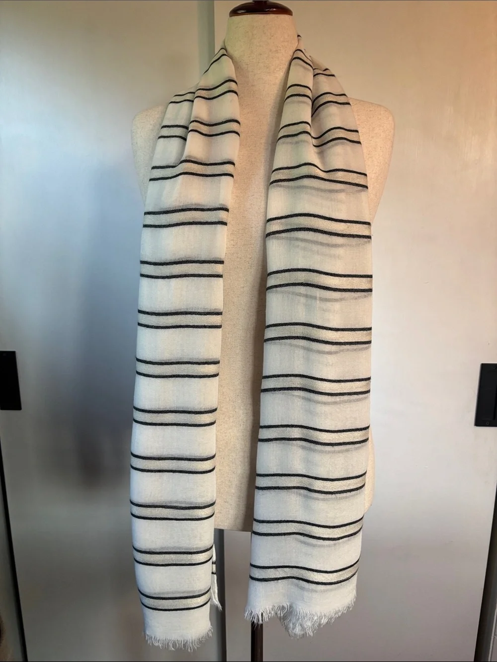 Striped Lightweight Scarf - White with Black Stripes